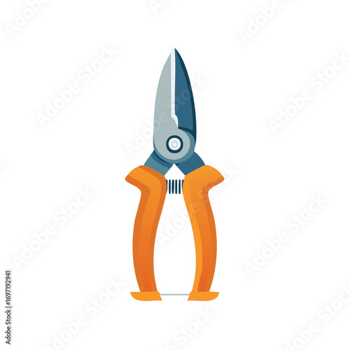 Vector Illustration of Garden Shears with Orange Handles Spring for Gardening