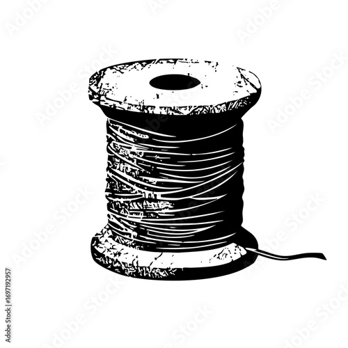 Vector Detailed of a thread spool with trailing end.