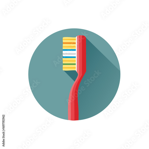 Flat Design Illustration of a Red Toothbrush in a Teal Circle