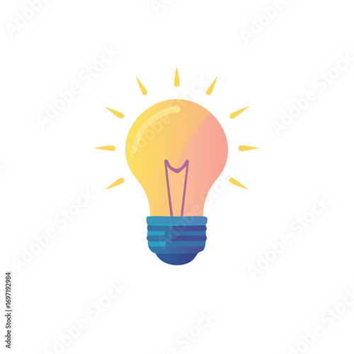 Illuminated Light Bulb Icon with Filament Radiating Light Illustration