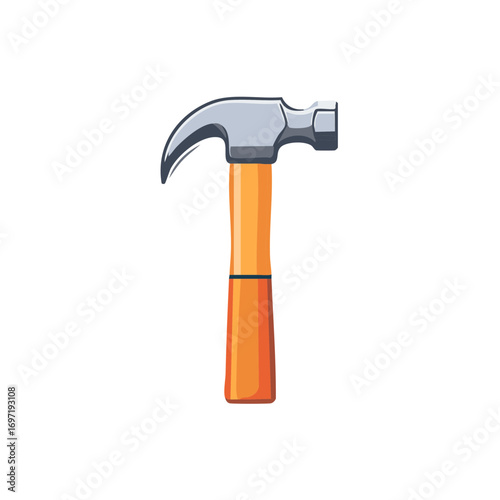 Vibrant illustration of a classic claw hammer with an orange handle a useful woodworking tool