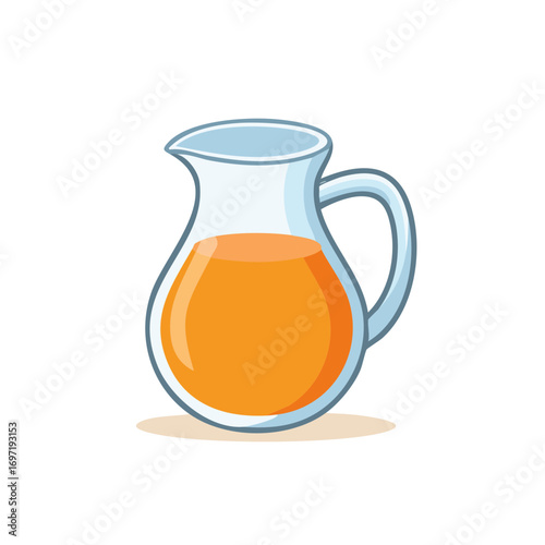 Cartoon glass pitcher of fresh orange juice vector illustration. Refreshing fruit drink in a jug.