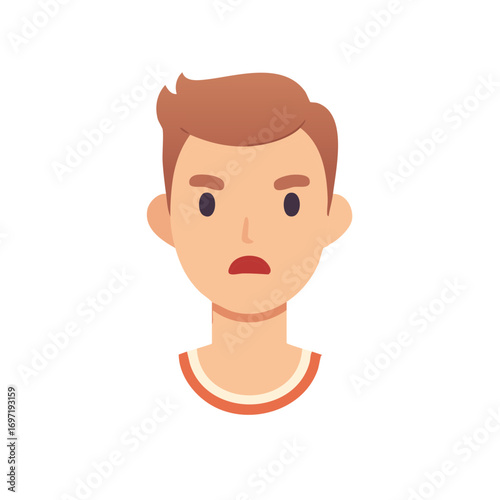 Cartoon avatar of a young man with a shocked and surprised facial expression vector illustration