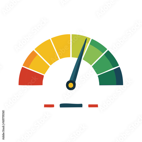 Colorful Speedometer Gauge Indicating Progress and Performance Levels