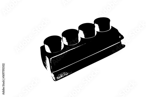 Vector Abstract arrangement of four cylindrical forms atop a rectangular base.