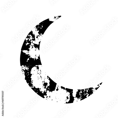 Vector Distressed moon with textured edges.