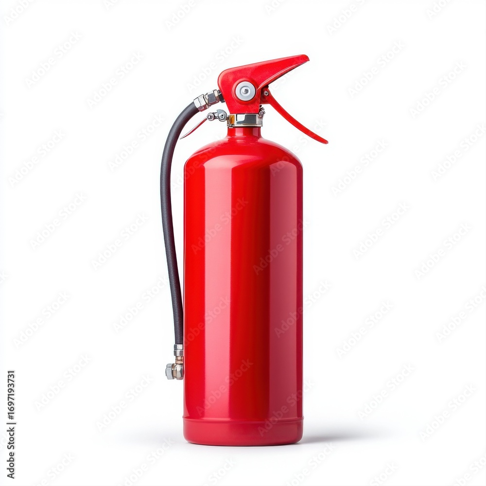 Obraz premium Red Fire Extinguisher Isolated on White Background for Safety Equipment