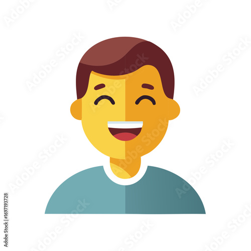 Smiling cartoon character portrait with brown hair in a flat design illustration