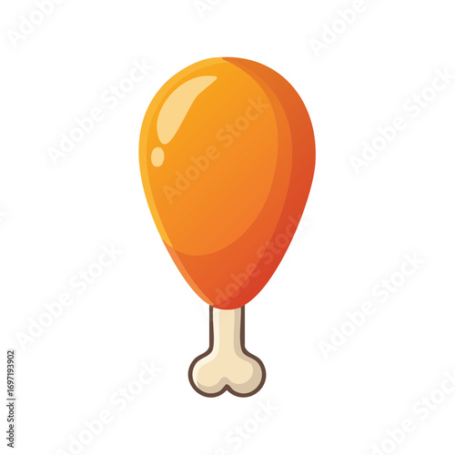 Simple cartoon roasted chicken drumstick vector icon isolated