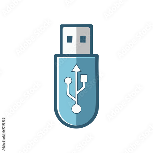Blue USB flash drive icon, data transfer graphic element