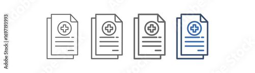 
outline icon set medical history with document design and plus sign