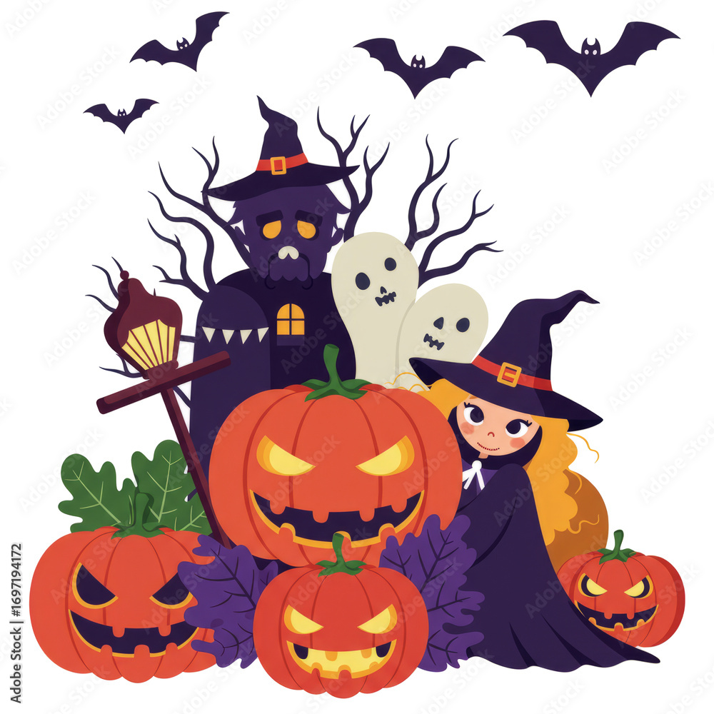 Fototapeta premium Transparent PNG Halloween theme with spooky design elements. Perfect for party decoration, poster, invitation, sticker, and seasonal holiday artwork.