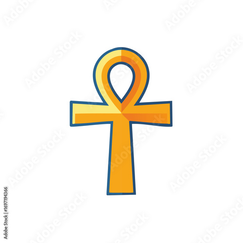 Ankh vector icon of Egyptian life key symbol, golden ancient religious sign, isolated illustration