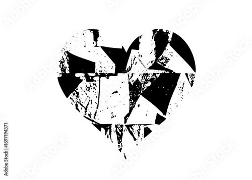 Vector Fragmented black heart with dripping effect.