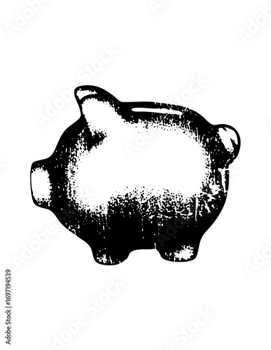 Vector Distressed monochrome piggy bank