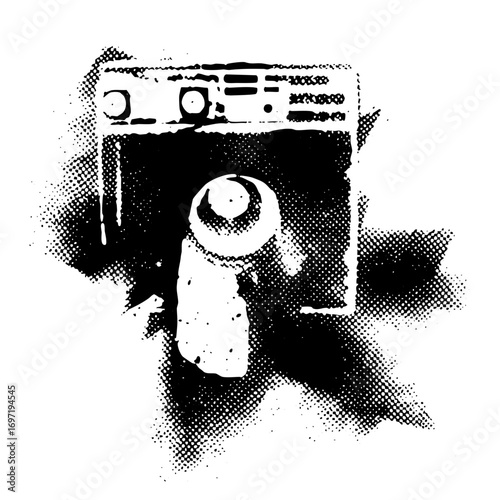 Vector Abstract figure interacts with geometric structure.