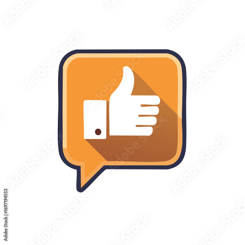 Modern Thumbs Up Like Icon in Orange Speech Bubble with Shadow