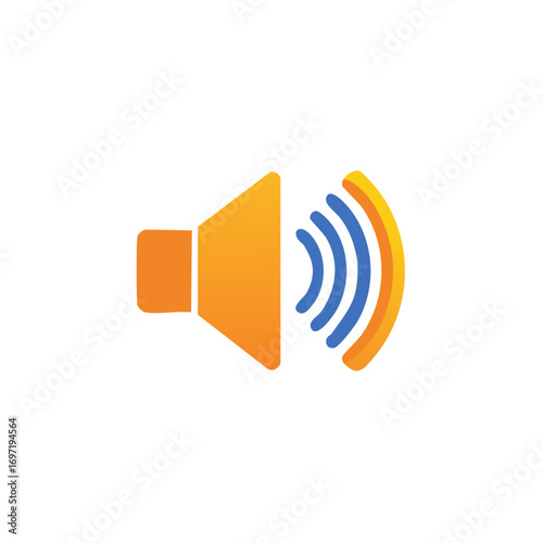 Vivid speaker icon with sound waves emanating outward representing audio broadcast or volume control in digital media design.