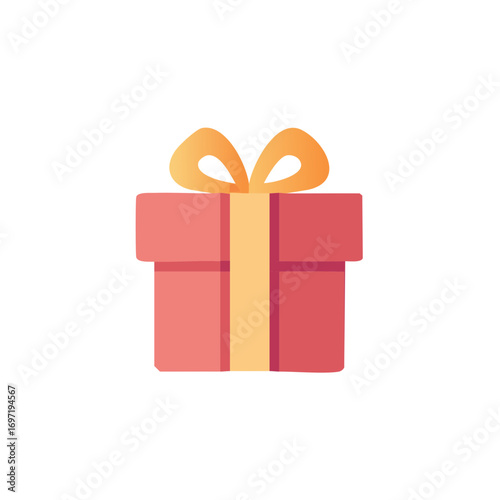 Flat Design Gift Box with Orange Bow and Yellow Ribbon Isolated