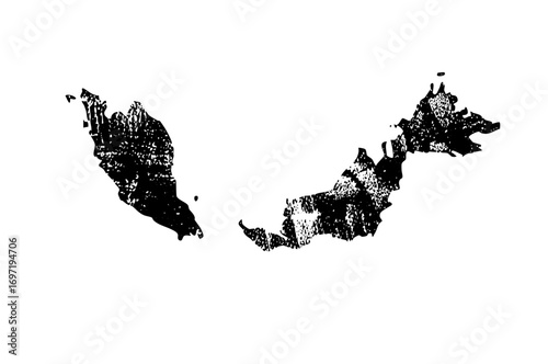 Vector Black silhouette of Malaysias map with distinct peninsular and Borneo regions.