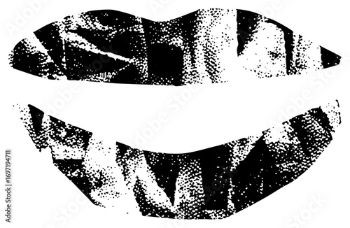 Vector Abstract smiling lips with a textured halftone effect.