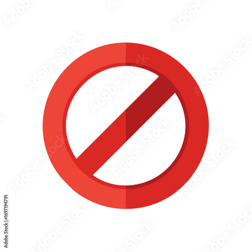 Red prohibition sign isolated on a white background with a simple, flat design