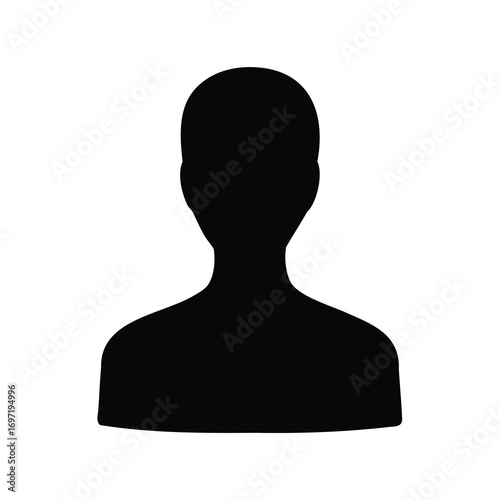 Generic black silhouette of a person's head, neck, and shoulders portrait