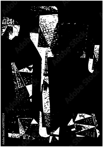 Vector Abstract figures interact in a stark composition.