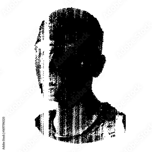 Vector Silhouette of a young person with headphones side view.