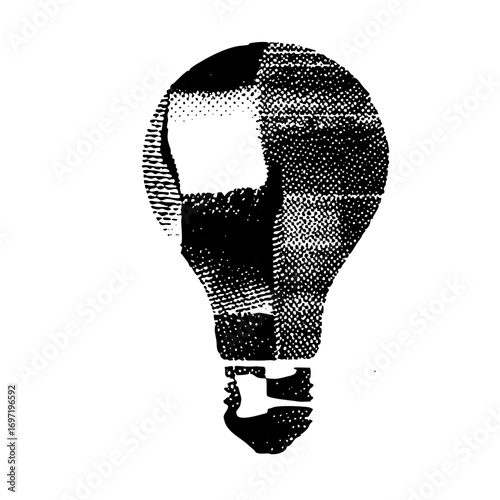 Vector Half-tone lightbulb showcases innovation and ideas.