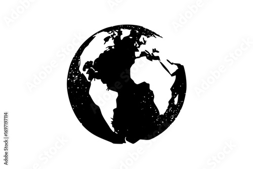 Vector Black silhouette of Earth displaying Africa and Europe continents.