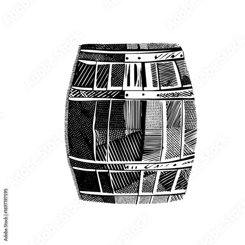 Vector Detailed of a wooden barrel with textured panels.