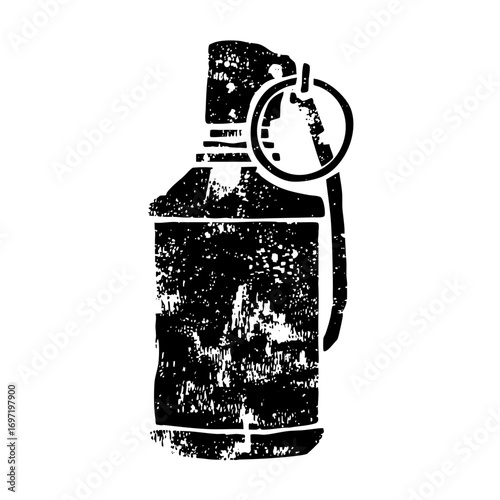 Vector Distressed monochrome of a grenade shaped like a spray can.