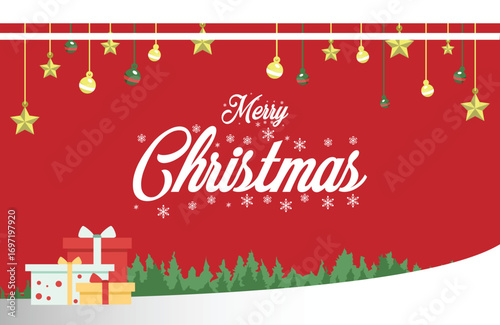 Christmas gift voucher. Modern gradient-style Christmas and winter illustration featuring snow, pine trees, and festive elements. Perfect for greeting cards, backgrounds, and holiday promotions.