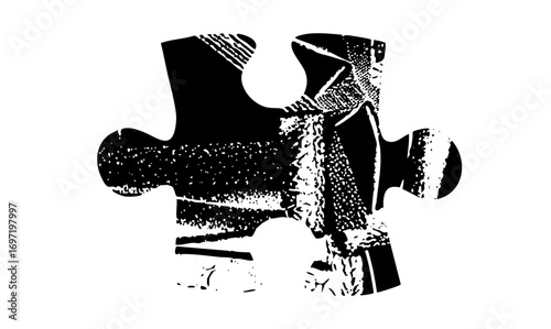 Vector Interlocking puzzle pieces form a distressed element.