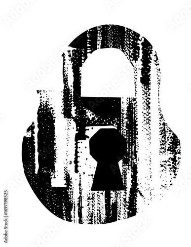 Vector Monochrome padlock within a circular frame.