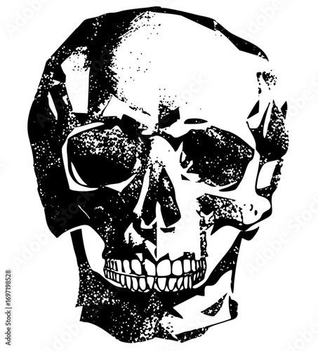Vector Detailed black skull with textured shading.