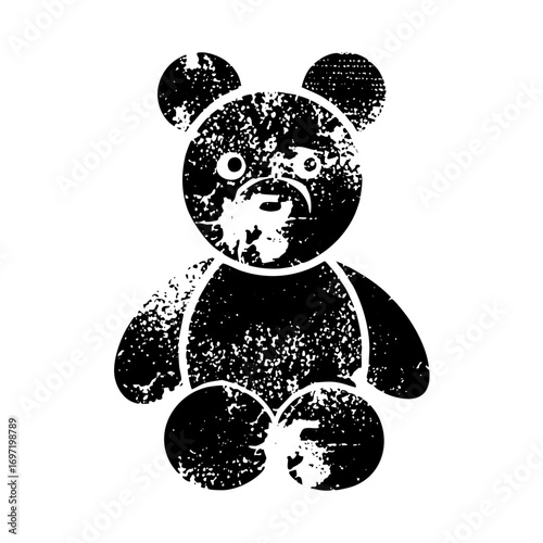 Vector Distressed teddy bear with a vintage aesthetic.