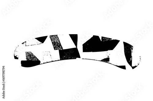 Vector Abstract black typographic features fragmented letterforms.