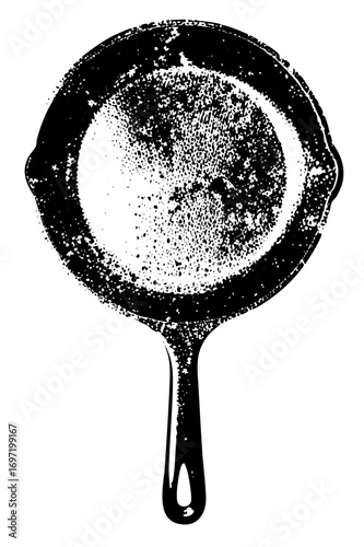 Vector Vintage cast iron skillet with a textured surface.