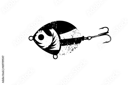 Vector Black fishing lure with triple hook .