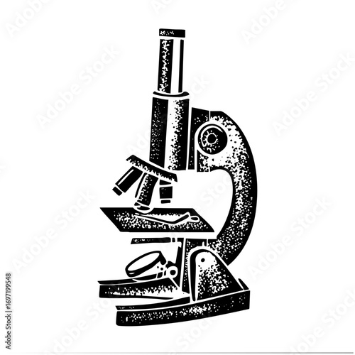 Vector Detailed monochrome of a vintage laboratory microscope.