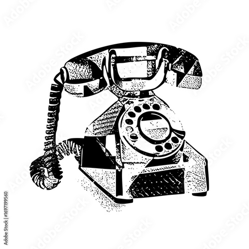 Vector Vintage rotary telephone with coiled cord