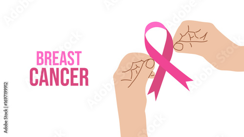 Breast Cancer Awareness Month. Pink ribbon symbol. Design postcard, banner, poster, and social media post. Vector illustration.