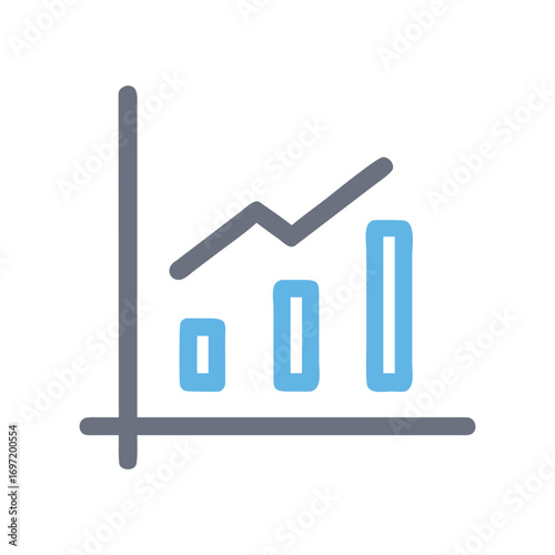 Ascending bar graph with growth line on white background