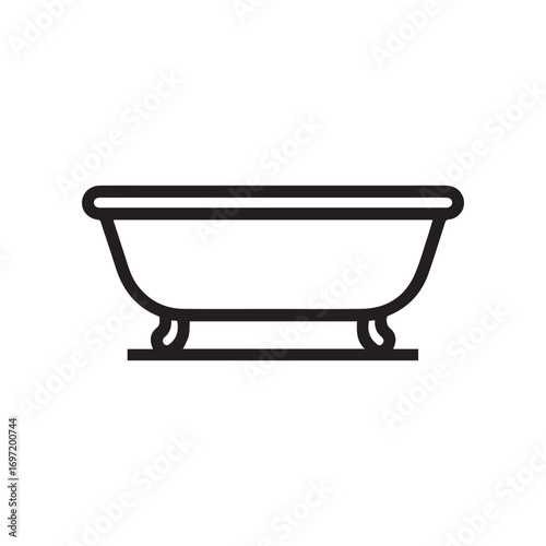 Simple Black Outline Drawing of a Bathtub on a White Background