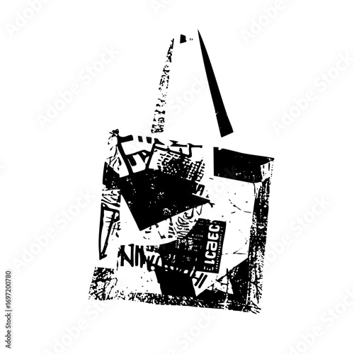 Vector Abstract geometric composition with fragmented shapes and typographic elements.