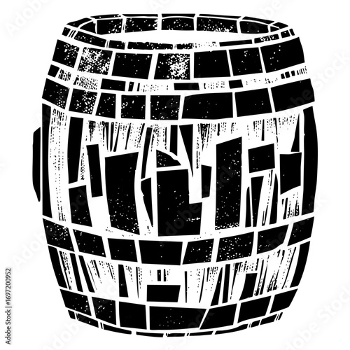 Vector Abstract barrel with textured geometric shapes.