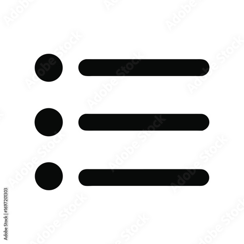 Black and White List Icon Depicting Three Lines and Dots