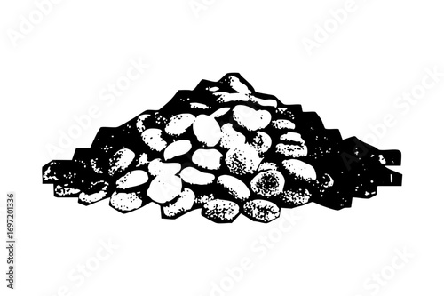 Vector Pile of rounded stones in black and white.